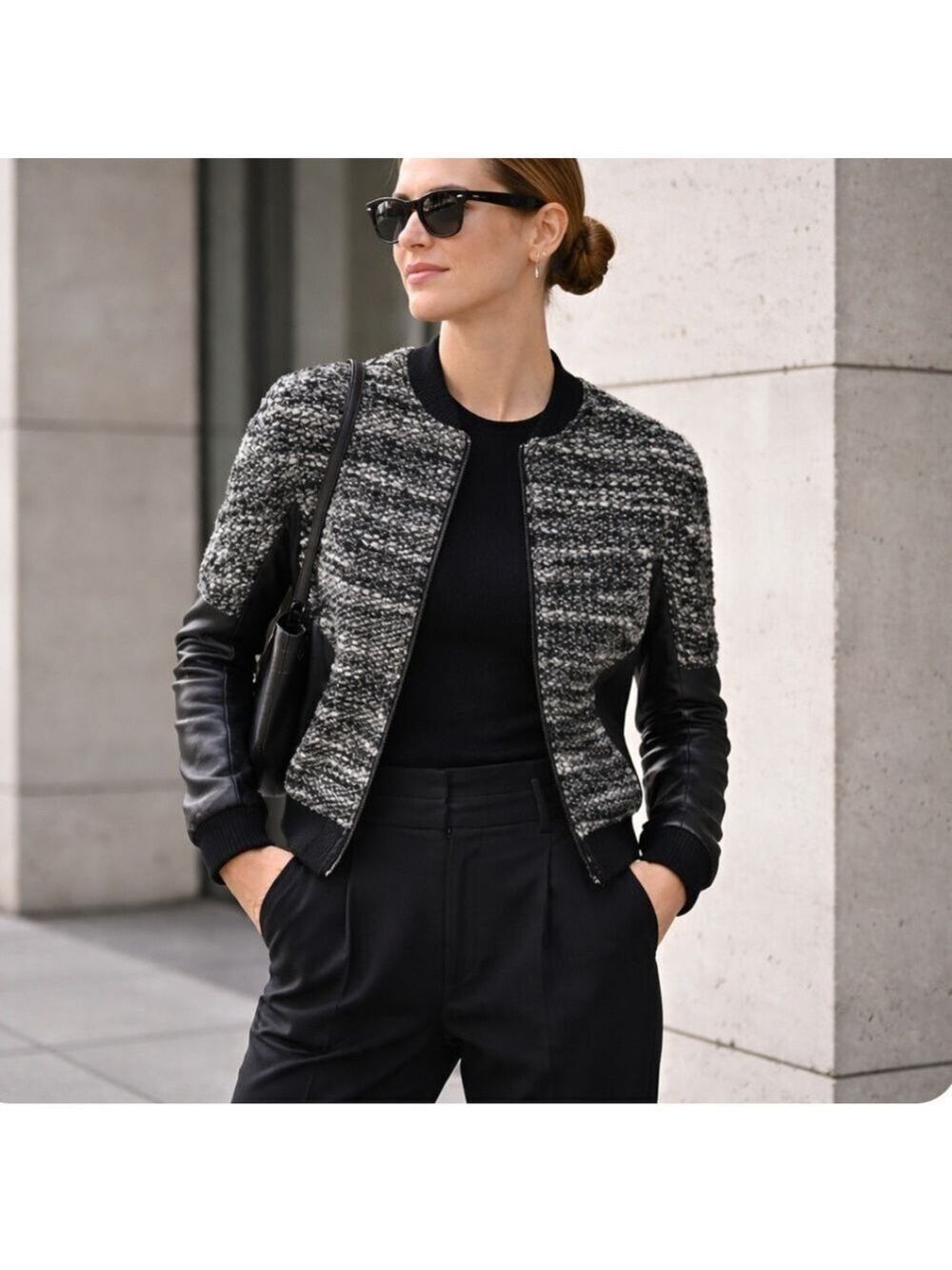 Danier Italian Leather Bomber Jacket Size Small Wool Blend Coat Urban Modern EUC
